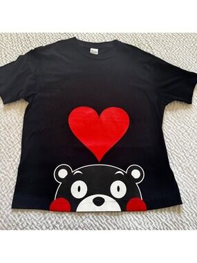 Vintage Kumamon Bear and Red Heart Black T-Shirt Large